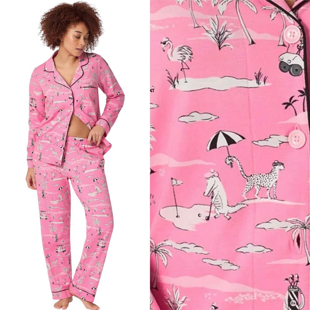 NWT Bedhead Golf PUTTING PINK Long Sleeve Classic Stretch Jersey Pajama Set L